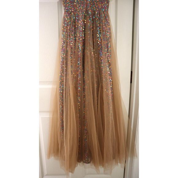 Dress The Population Sz XS Nude/Multi Ensley Sequin Embroidered Tulle Dress $298 - Picture 6 of 13